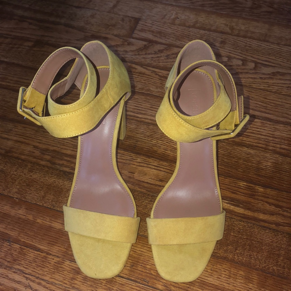 Yellow block heels sandals